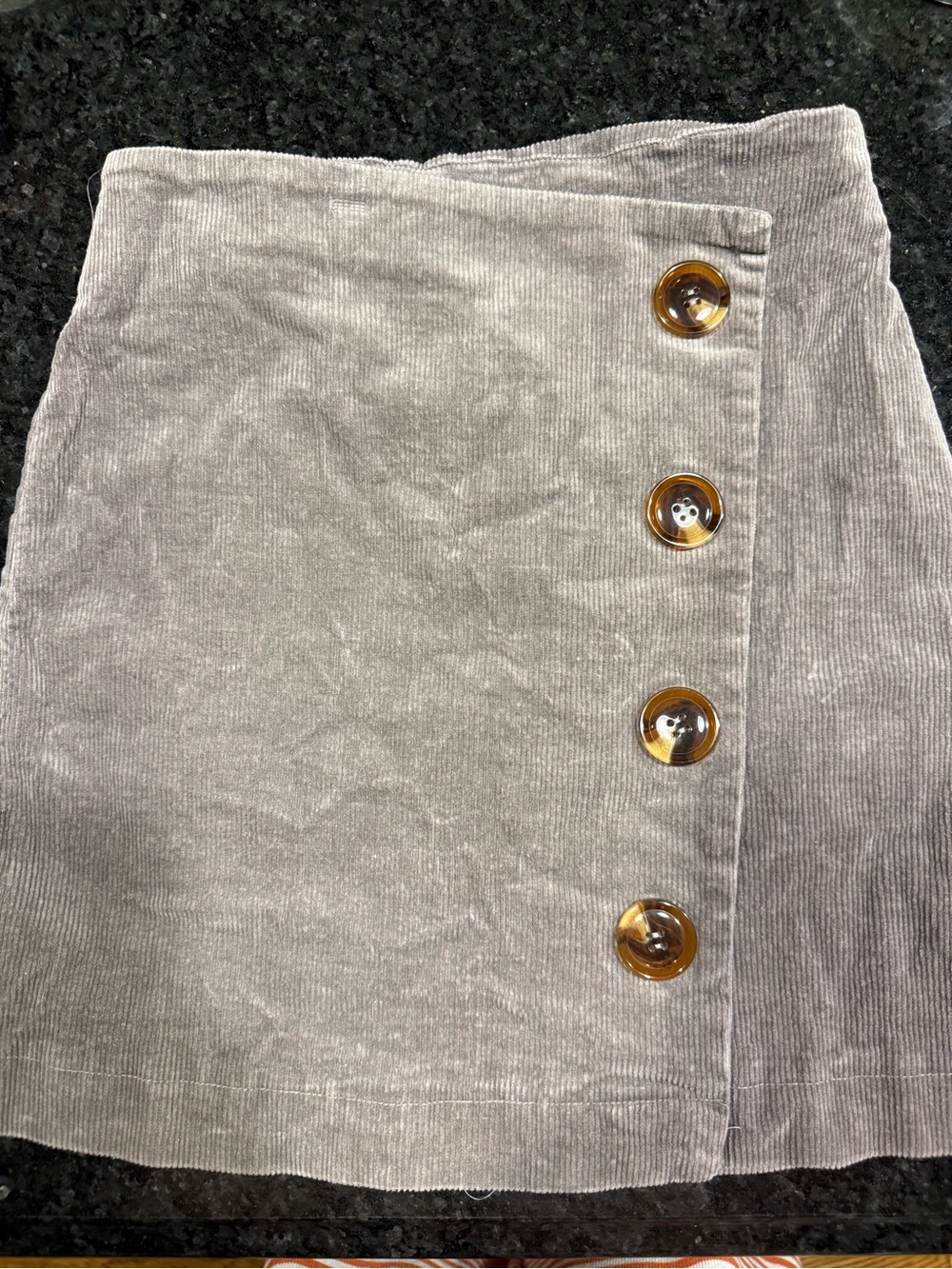 Altar'd State Light Taupe Corduroy Mini Skirt with Side Tortoiseshell Buttons